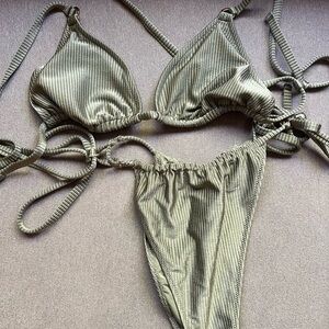 Aerie Sage Ribbed Bikini Set